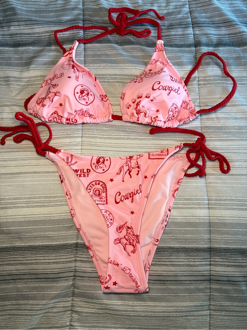 wild fable Pink and Red Cowgirl Print Triangle Bikini